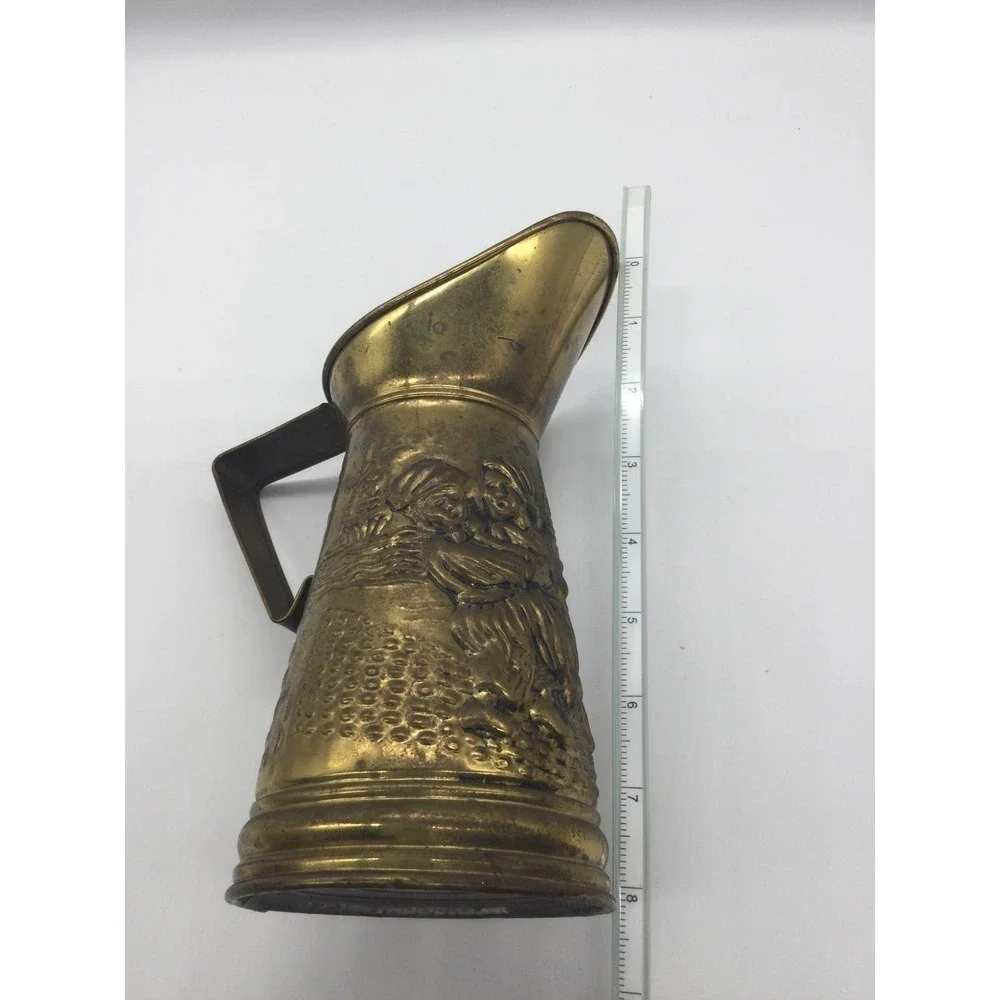 Vintage 8” brass pitcher windmill England dog‎ sailboat chicken street country